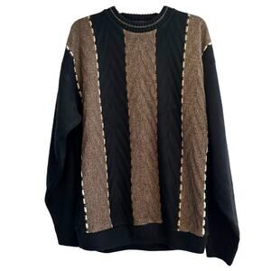 Vintage Protege Collection Black Brown Stripe Knit Mens Sweater Acrylic LARGE